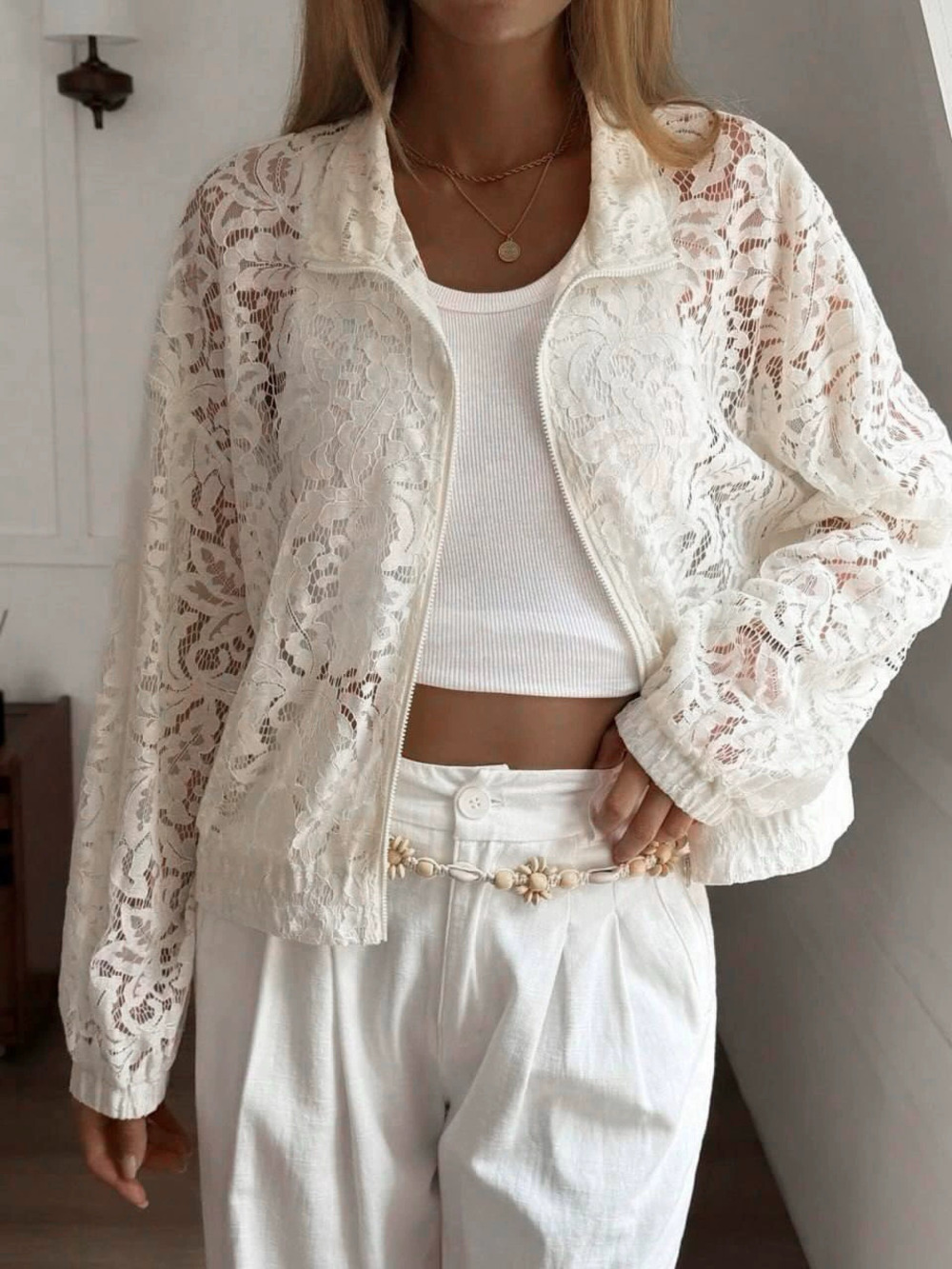 Forever 21 Lace Jacquard Jacket Fall Winter Oversized Notch Lapel